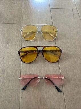 Three Vintage-Style Sunglasses Bundle - Yellow & Pink Lenses